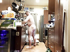 Washing the dishes naked with a hardon