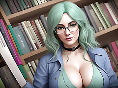 bei capelli verdi bibliotecari con grandi tette