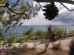 Dick flash - I pull out my cock in front of a French girl on the beach path and she helps me cum in mounth CAUGHT !!!