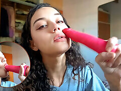 Sexy Latina Sucking a Dildo, Enjoying It Like It&039;s Real