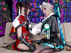 Anal Sluts of Genshin Impact - Lynette and Beidou ride cocks with their asses