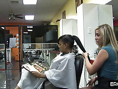 Hairdresser fucks customer in the back room