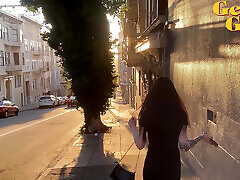 Street Photographer Fucks Hard With two babes gag Model