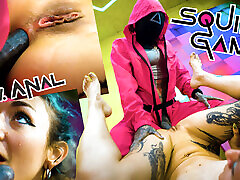 Squirt Games: 100 ANAL for skinny tattoo babe - balls deep, ATM, facial, swallow