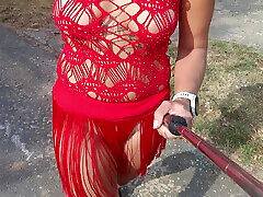 public flashing of pussy and tits in a lace outfit