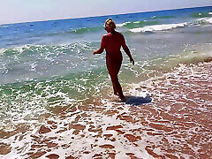 Taboo family sex on the beach with stepmom
