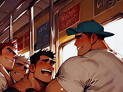 Gay Sex on a Bus in Amsterdam. Anal and Cumshot Inside with People Watching