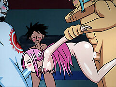 horny bonney tuvo sexo grupal con luffy, jinbe y chopper en egghead island one piece