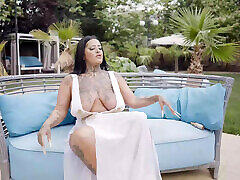 Chubby with Big Tits Jerks off to Orgasm by the Pool