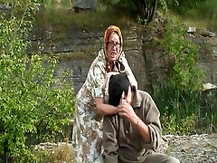 Busty Granny and Teen Pleasing a Dick Outdoors