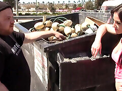 Hot brunette fucked by a fat guy