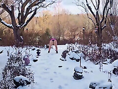 MY Mommy Shovels Snow with Her BIG Tits Swinging and Juicy Ass Out on a Snowy Day