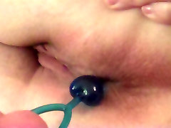 Pulling some anal beads out of my ass.
