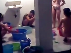 Voyeur peeps through the forced drinking piss of the girls lockerroom