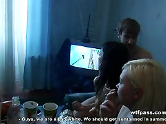 Students orgy on a sofa