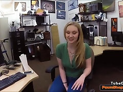 Blonde chick sucks Pawnshop owners cock for a pearl set