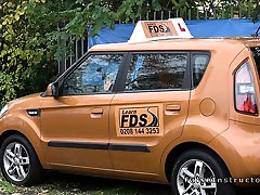 Newbie ebony bangs in first driving class