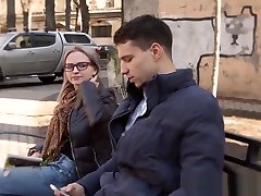 Skinny blondie gets her spex blurred with cum
