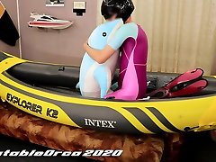 humping mom an daughter getting fucj stuffed dolphin in inflatable kayak