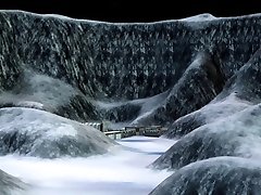 Sci-fi base camp. Male android plays with a sexy ebony on the exoplanet