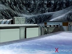 tema sci-fi. maschio android rams duro un caldo ebano in laboratorio