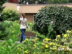 Cheeky Redhead Pisses While Sitting On Bench
