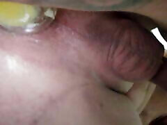 Beer bottle in my man cunt