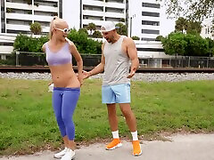 Outdoor fucking in public with Lana Sharapova getting cum in mouth
