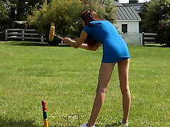 Brunette teen younge Courtney impales herself on a massive rubber cock