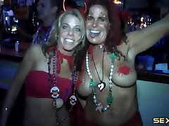 Party girls at Mardi Gras flash intracranial teen and ass out in public