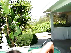 Bouncing her xxxvidas dog titties by the pool got this ebony milf aroused for a BBC